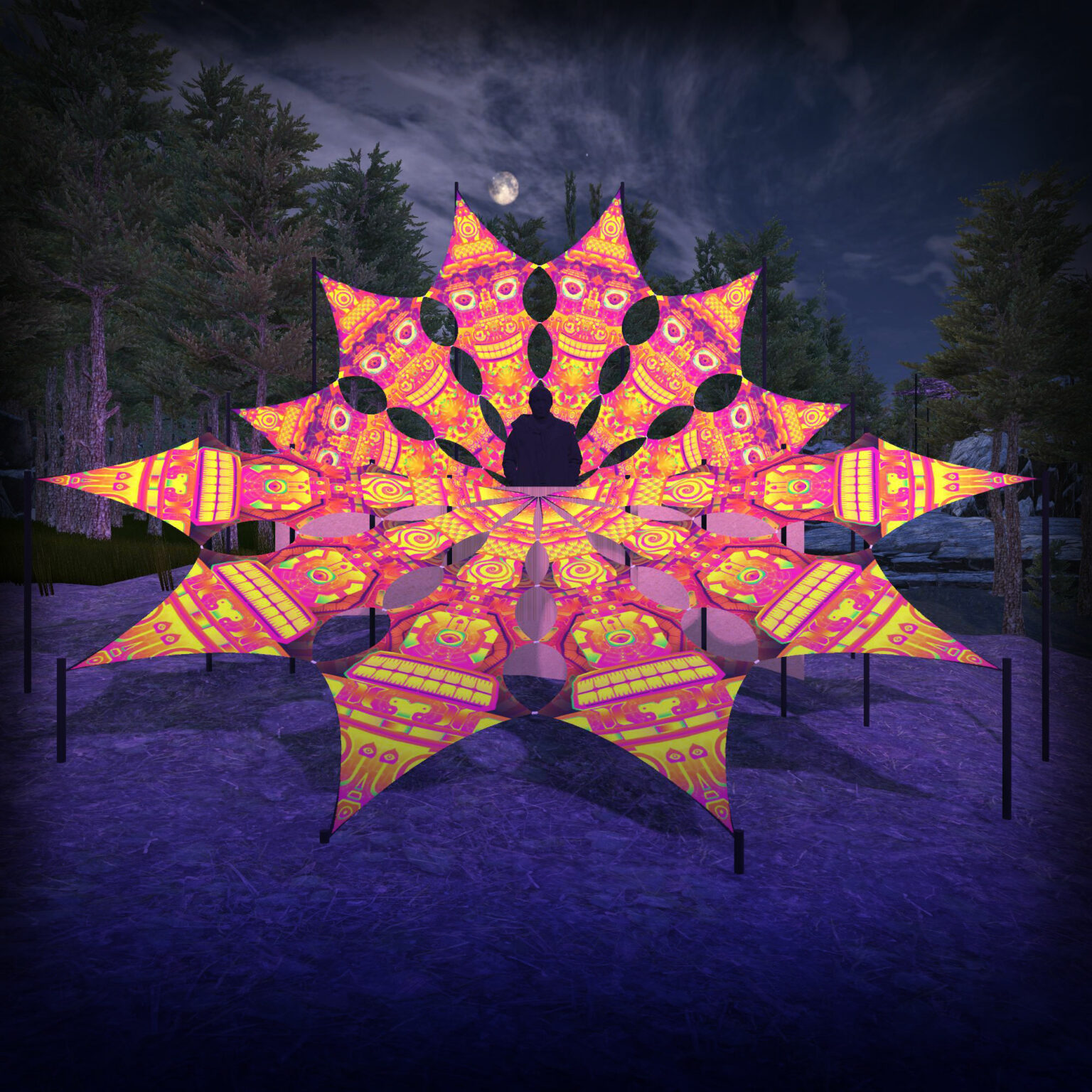DMTemple and DMTizzin - Psychedelic UV DJ-Stage - 12 petals set - 3D-Preview - Open Air Festival