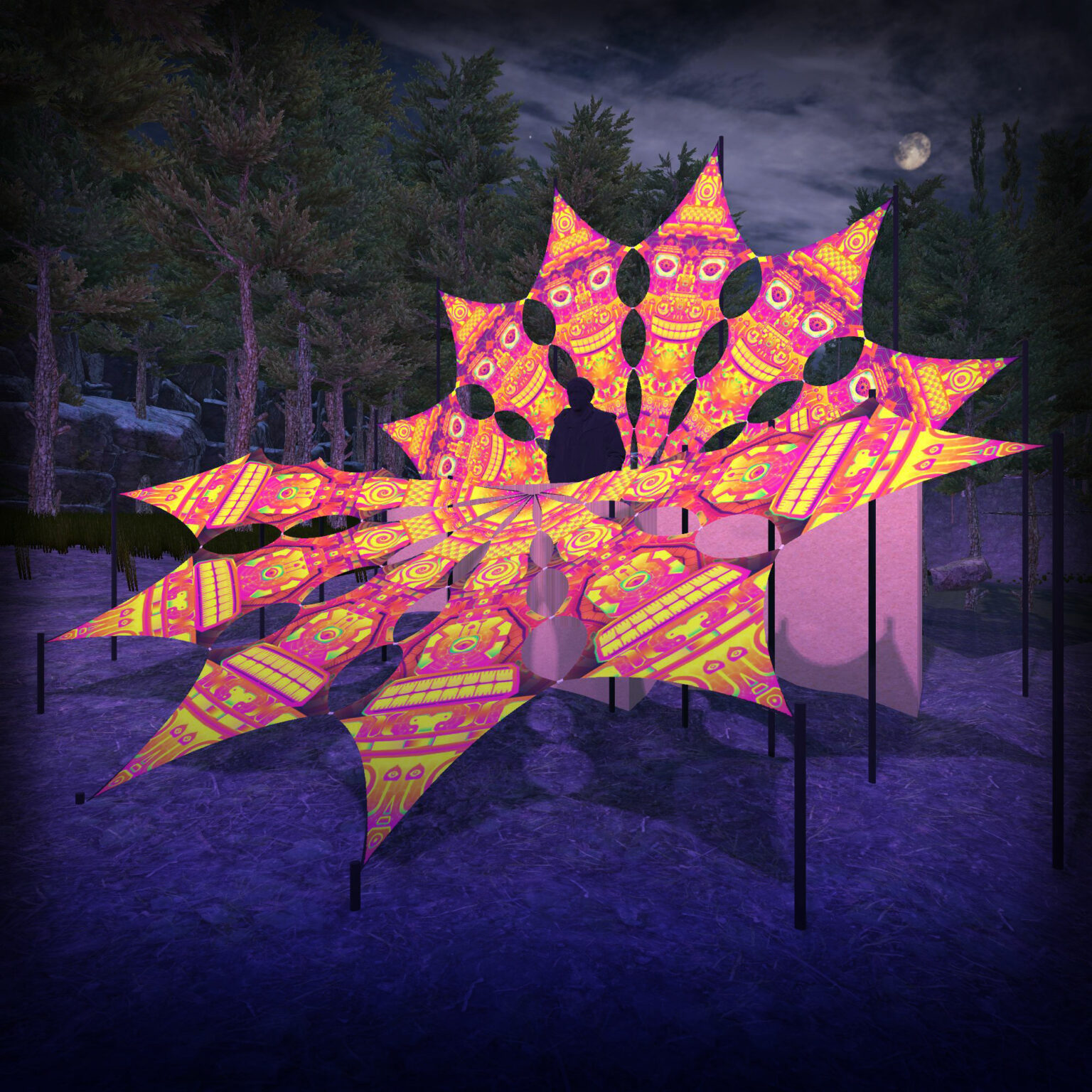 DMTemple and DMTizzin - Psychedelic UV DJ-Stage - 12 petals set - 3D-Preview - Open Air Festival