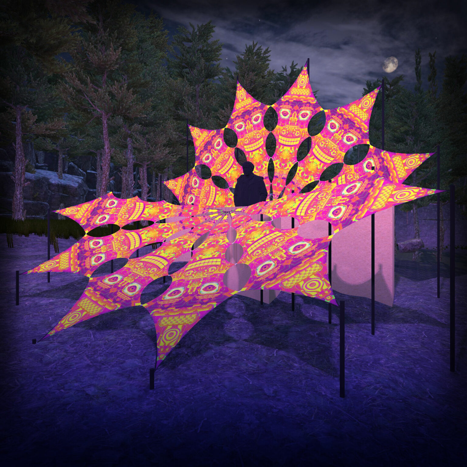 DMTizzin - Psychedelic UV DJ-Stage - 12 petals set - 3D-Preview - Open Air Festival