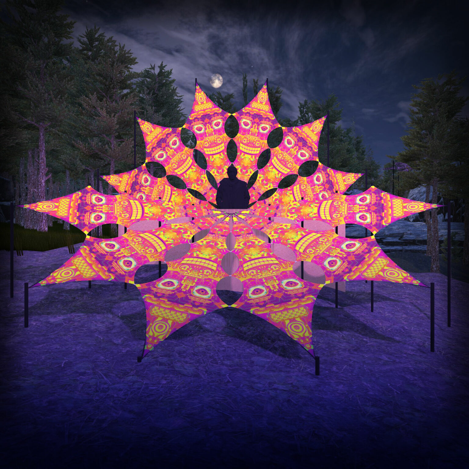 DMTizzin - Psychedelic UV DJ-Stage - 12 petals set - 3D-Preview - Open Air Festival