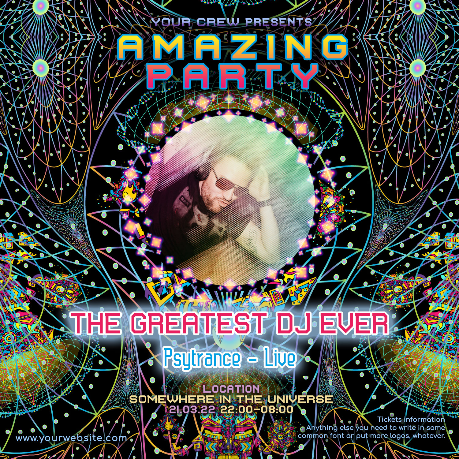 Mushroom God Psychedelic Trance Party Promotion Instagram Post Featured Artist Template