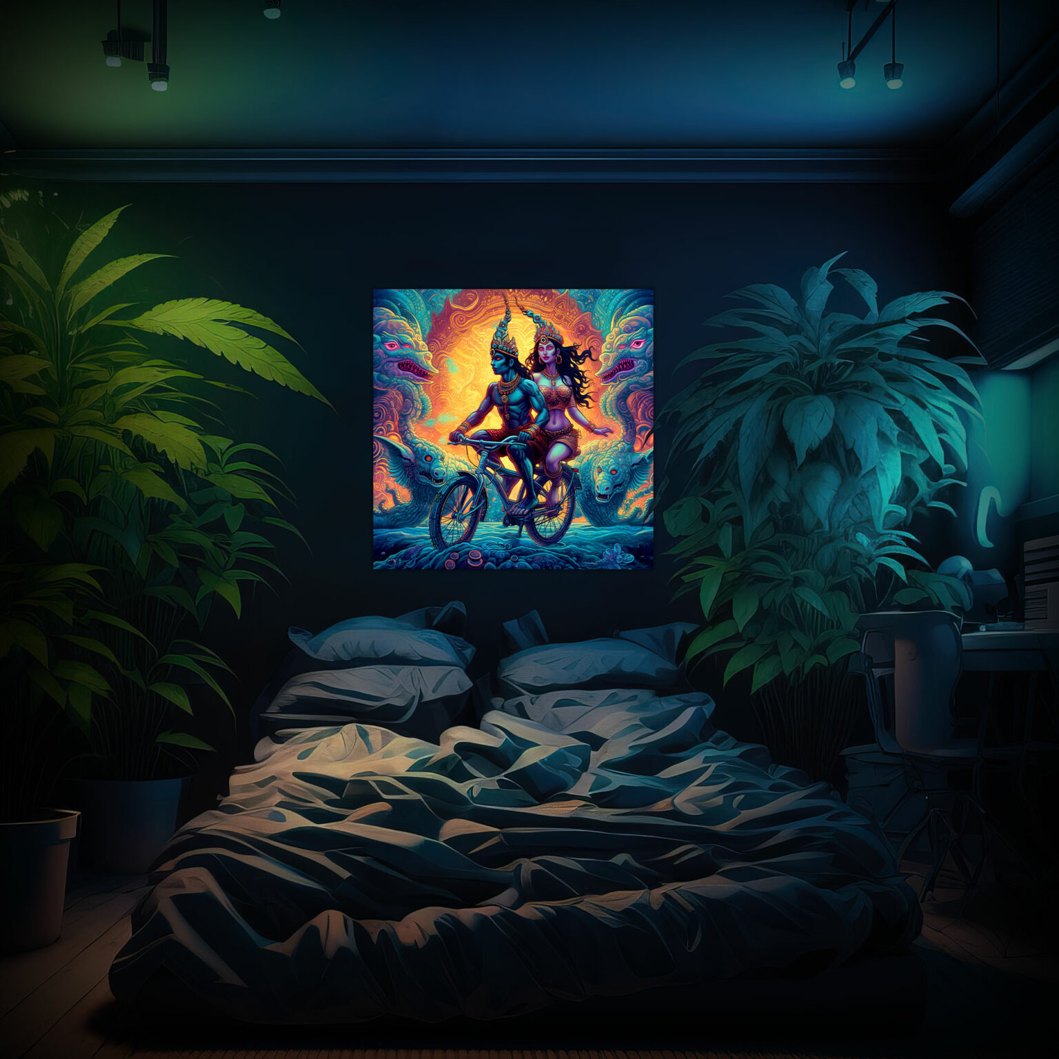 Bicycle Day with Shiva and Parvati - Trippy Tapestry - Interior preview