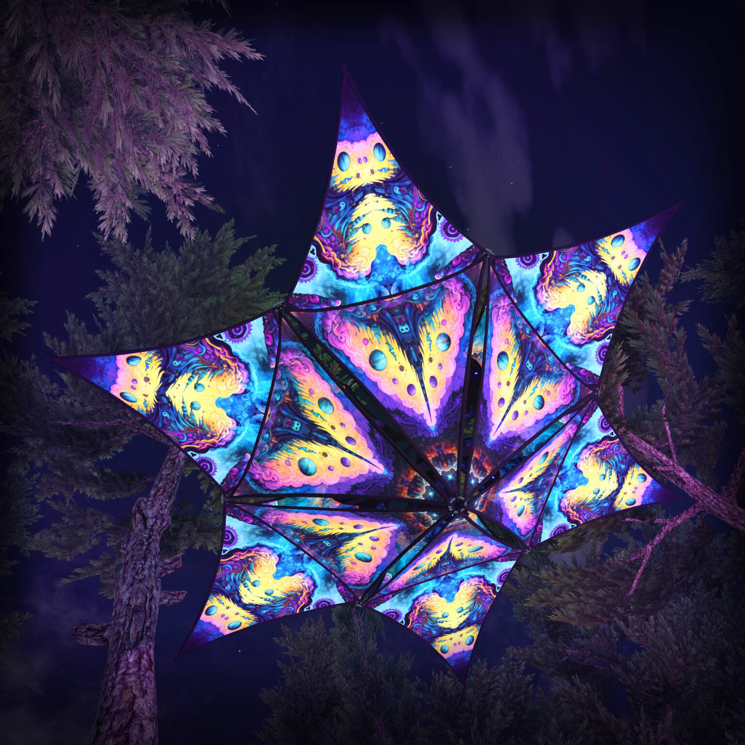 Mystic Spores - Hexagram and Pyramid - MS-HXP01 - UV-Canopy - Psychedelic Party Decoration - 3D-Preview