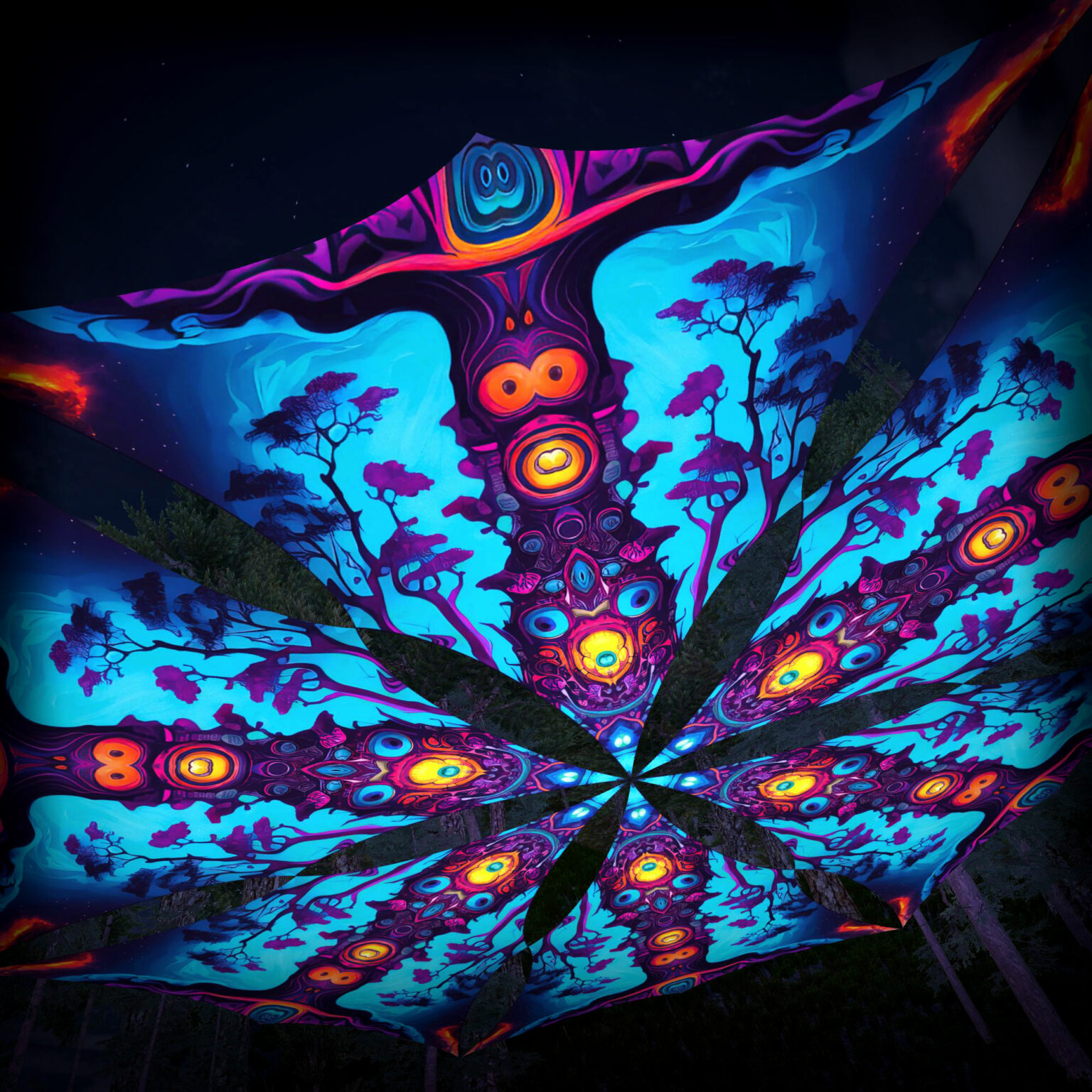 Mystic Spores - MS-TR02 - Psychedelic UV Canopy - 6 triangles set - 3D-Preview - Forest