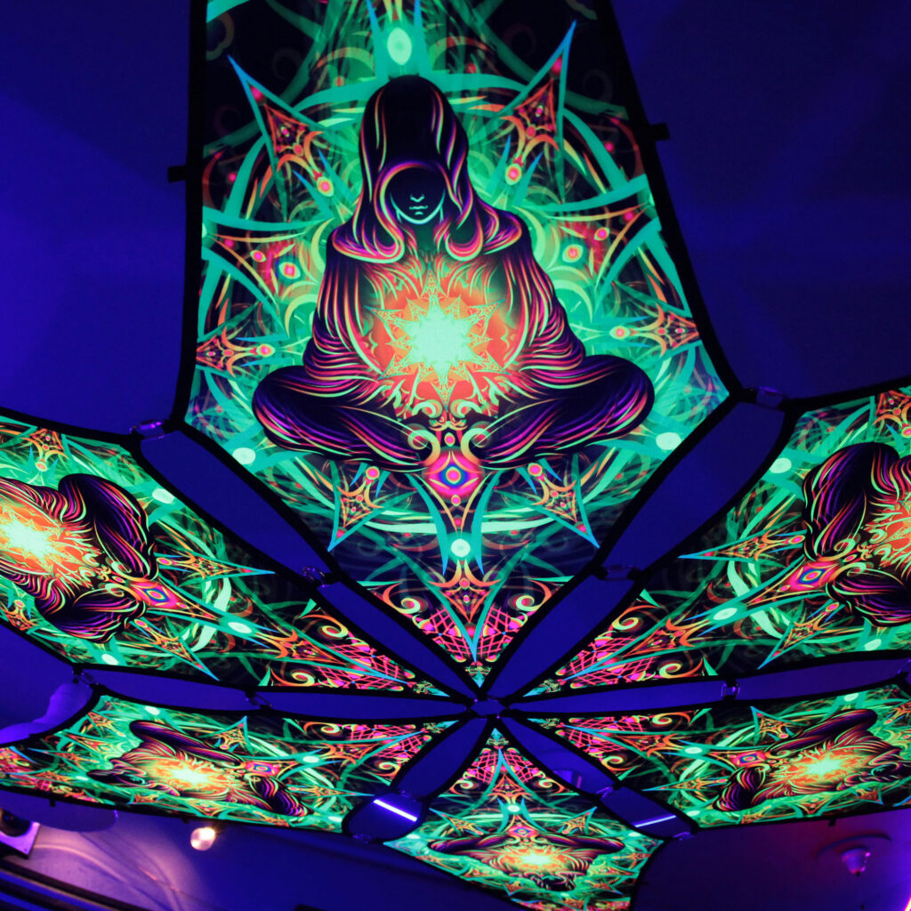 Adept - Psychedelic UV-Reactive Ceiling Decoration Canopy 6 Petals - UV-Light Photo