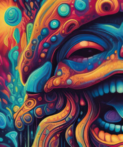 Magic Mushroom Shaman Shroomanto - Trippy Tapestry - Closeup