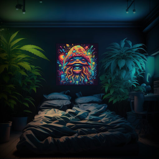 Magic Mushroom Shaman Shroomanto - Trippy Tapestry - Bedroom Preview