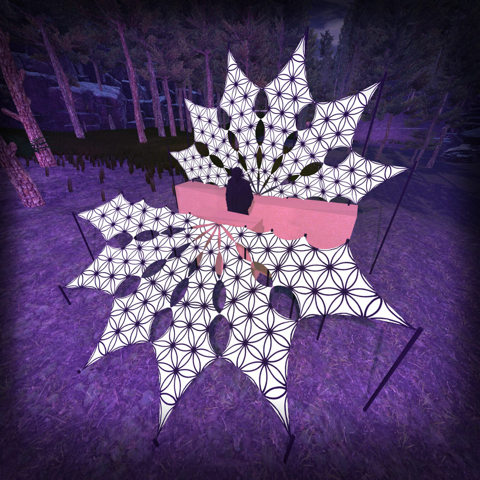 FL-PT01 - Psychedelic Black and White DJ-Stage - 12 petals set - 3D-Preview - Forest - "Flower of Life" Collection