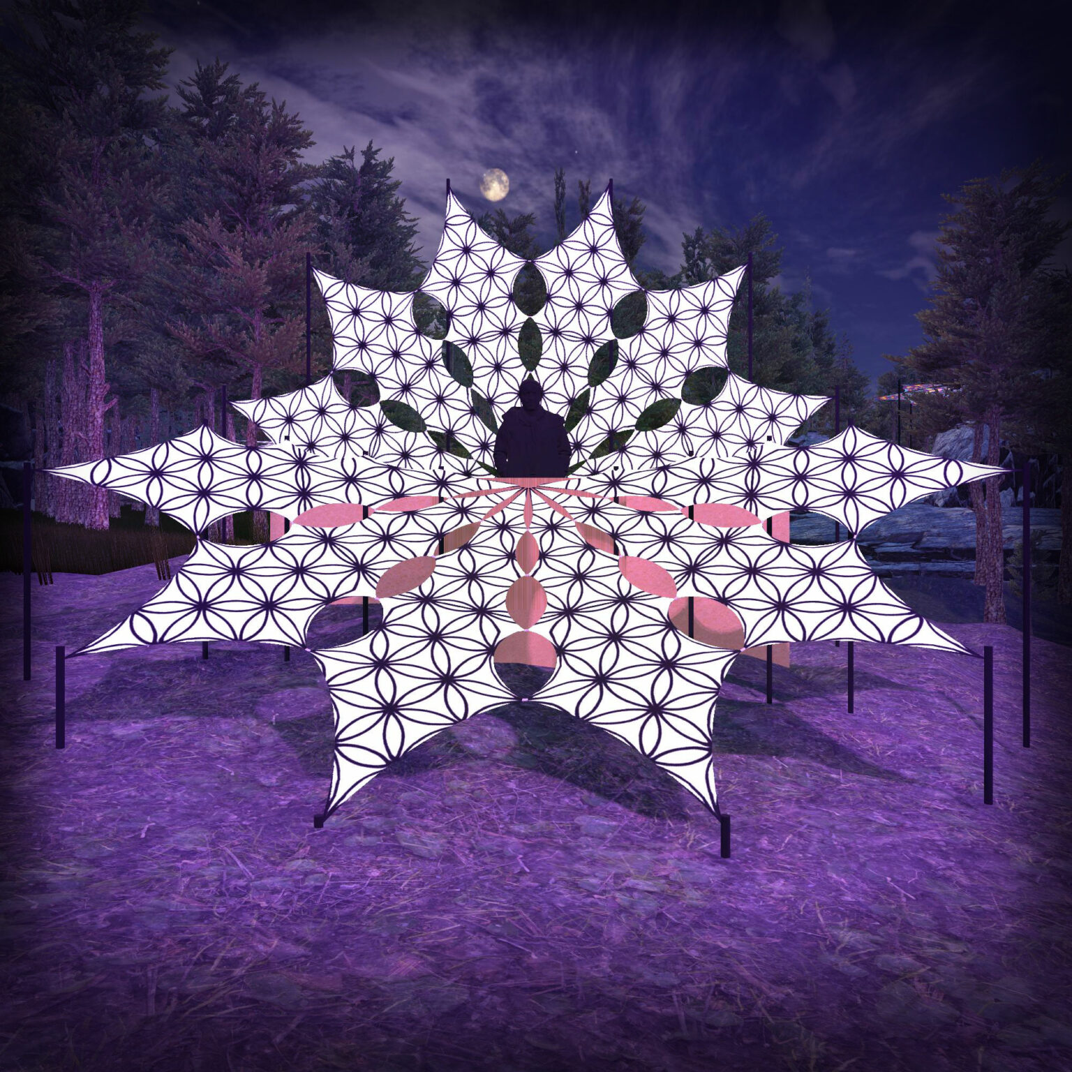 FL-PT01 - Psychedelic Black and White DJ-Stage - 12 petals set - 3D-Preview - Forest - "Flower of Life" Collection