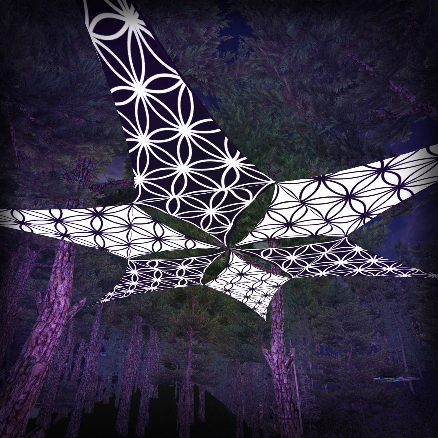 FL-PT01 and FL-PT02 - Psychedelic Black and White Canopy - 6 petals set - 3D-Preview - Forest - "Flower of Life" Collection