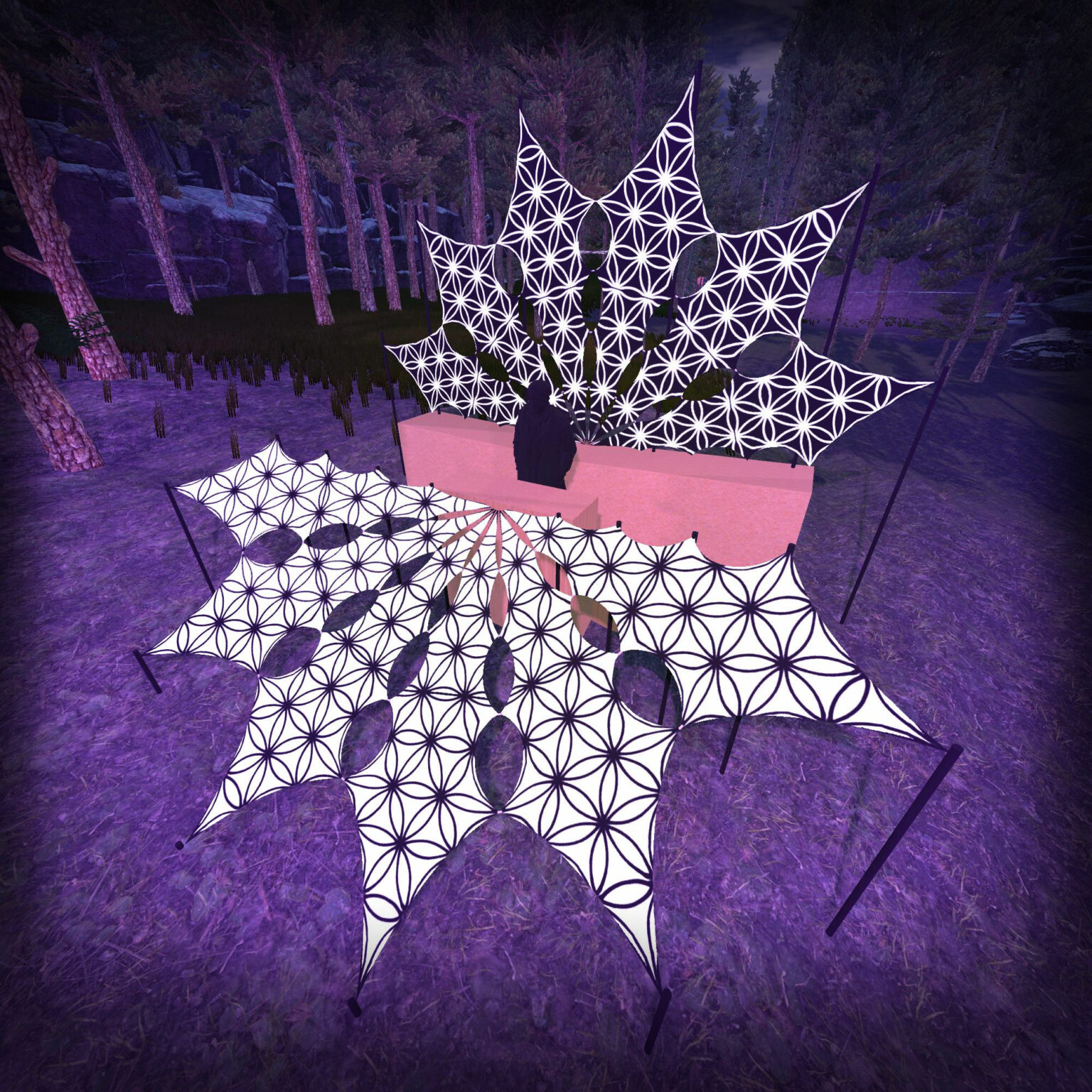FL-PT01 and FL-PT02 - Psychedelic Black and White DJ-Stage - 12 petals set - 3D-Preview - Forest - "Flower of Life" Collection