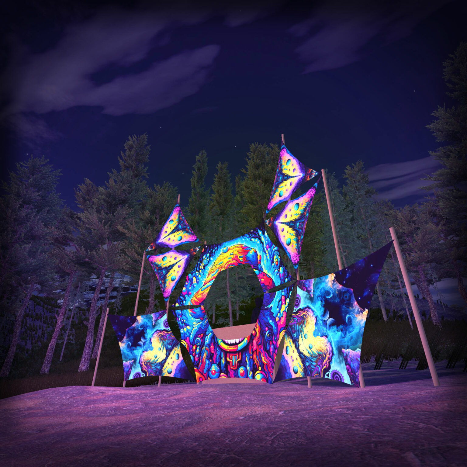 Mystic Spores - MS-DN01 - Donut DJ-Stage - Psychedelic UV-Reactive Decoration - 3D-Preview