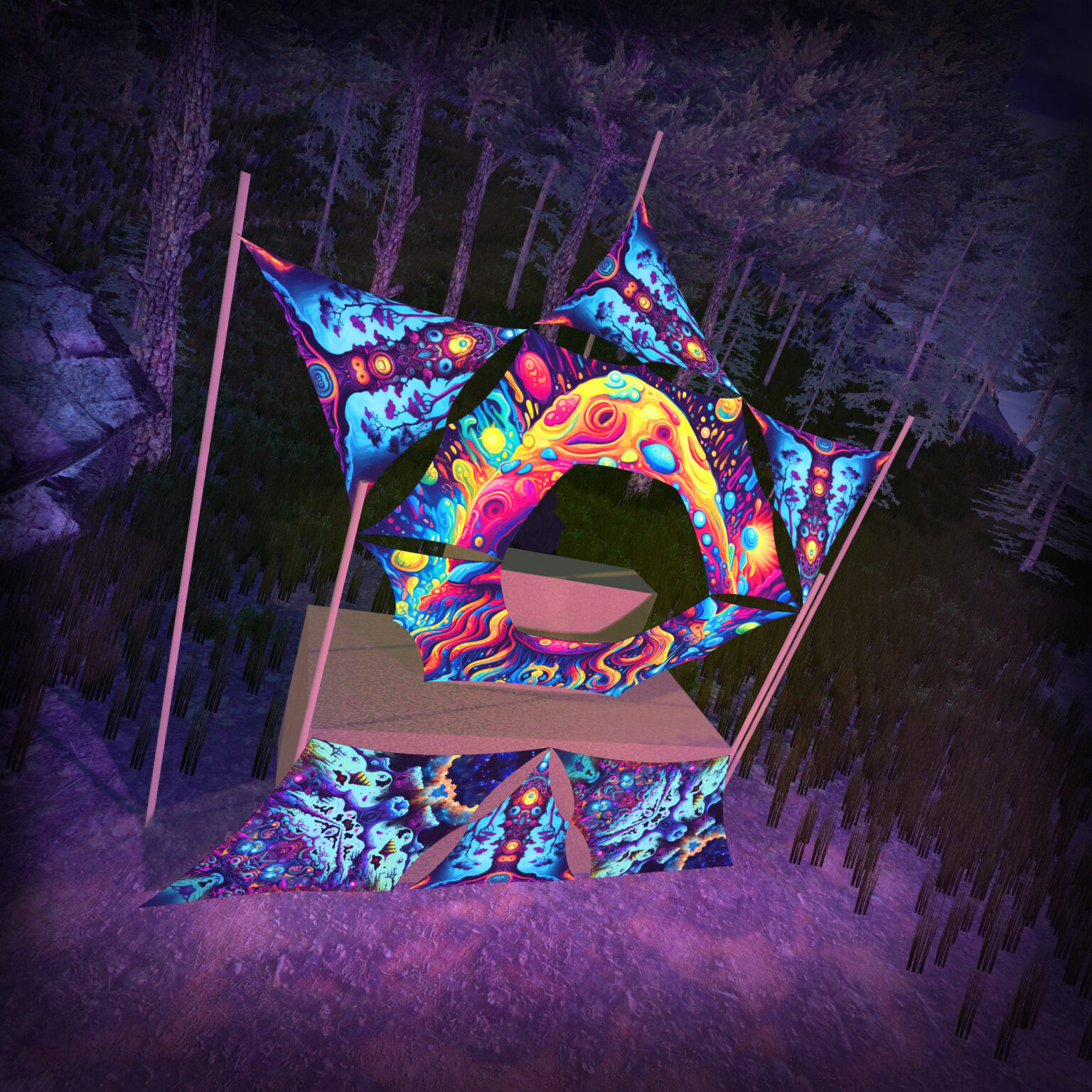 Mystic Spores - MS-DN02 - Donut DJ-Stage - Psychedelic UV-Reactive Decoration - 3D-Preview