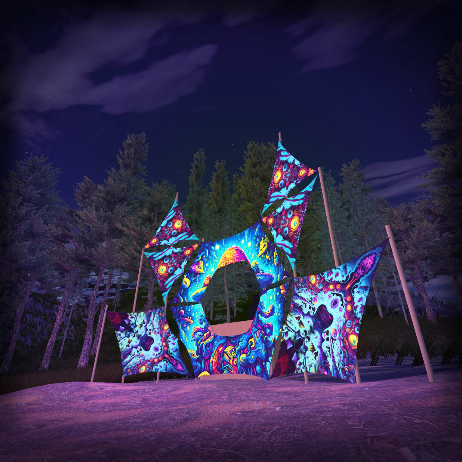 Mystic Spores - MS-DN03 - Donut DJ-Stage - Psychedelic UV-Reactive Decoration - 3D-Preview