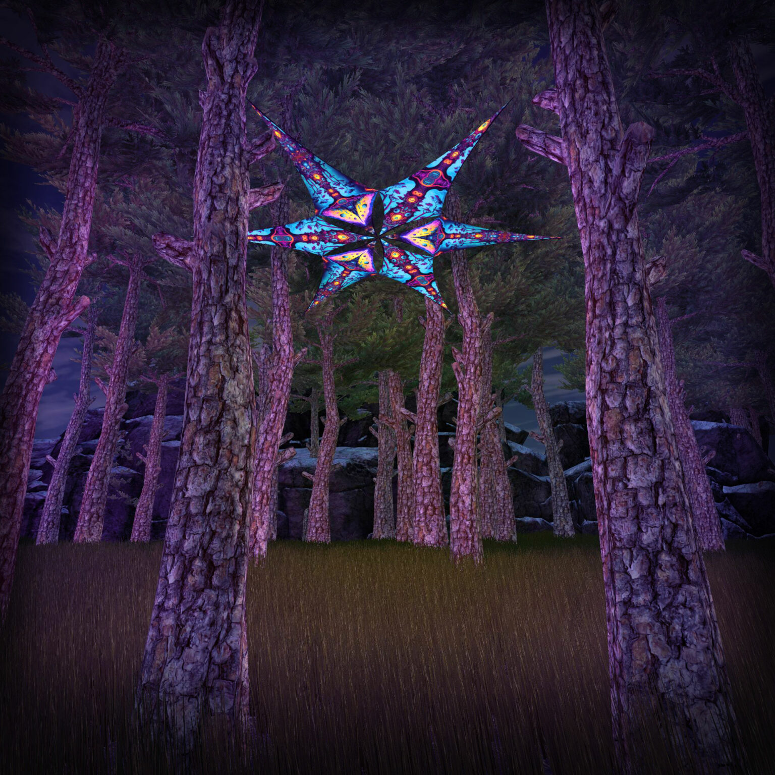 Mushroom Temple & Divine Candle - Psychedelic UV Canopy - 6 petals set - 3D-Preview - Forest