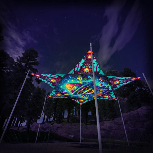 Sporelino Hexagon and 6 Triangles MS-TR03 - 3D-Preview - Forest - Psychedelic UV-Reactive Canopy – Ceiling Decoration
