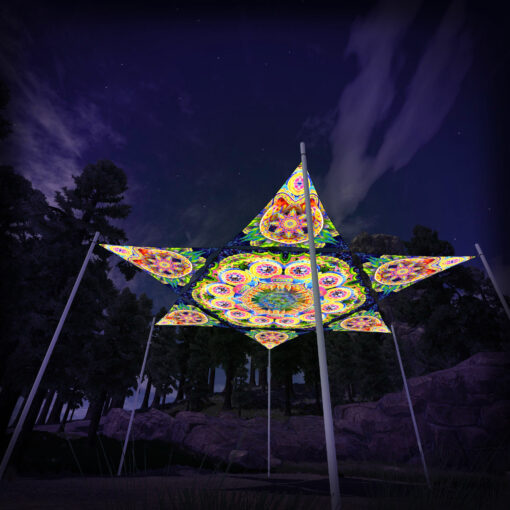 BR-HX02 Hexagon and 6 Triangles BR-TR02 - 3D-Preview - Forest - Psychedelic UV-Reactive Canopy – Ceiling Decoration