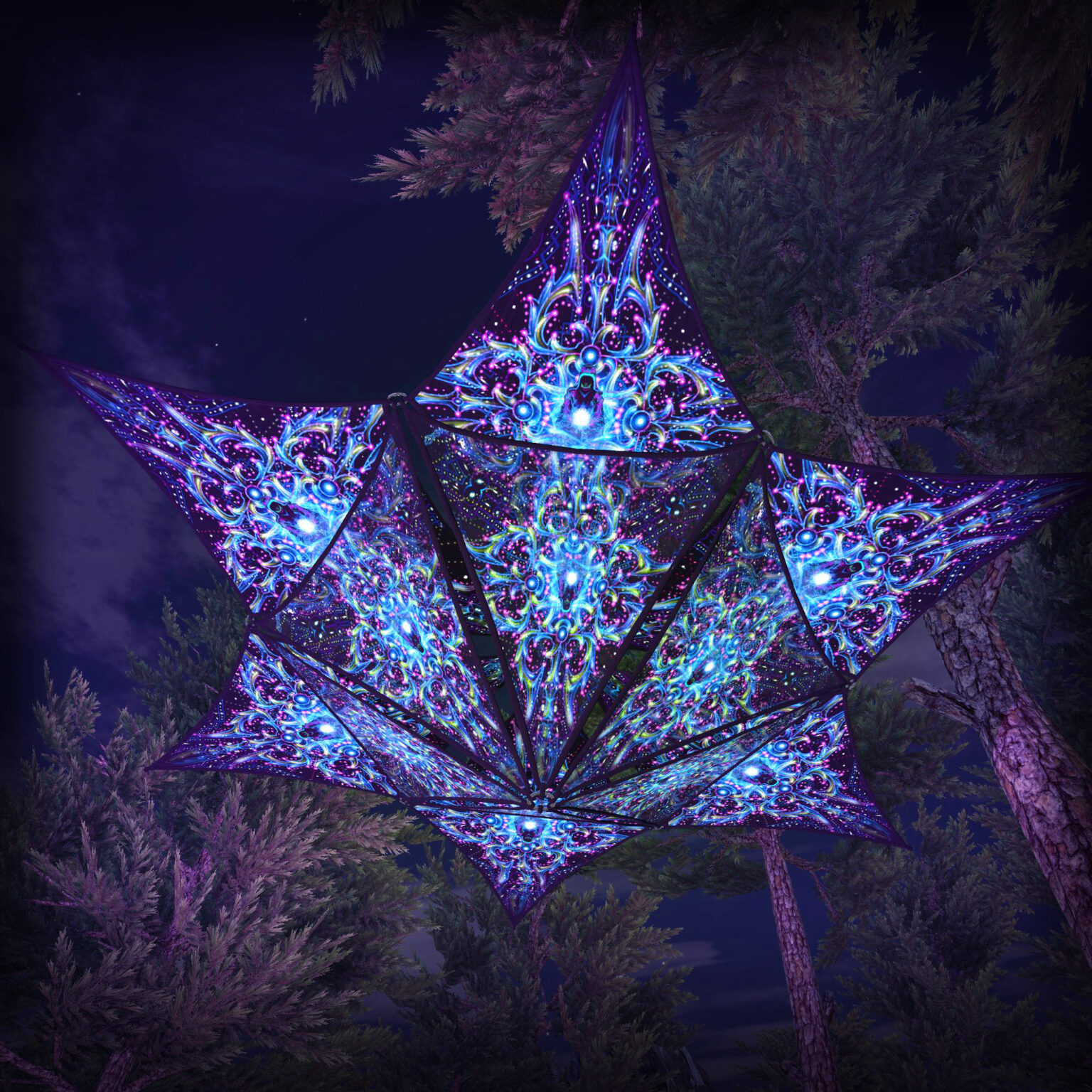 Enlightenment - Hexagram and Pyramid - EN-HXP02 - UV-Canopy - Psychedelic Party Decoration - 3D-Preview