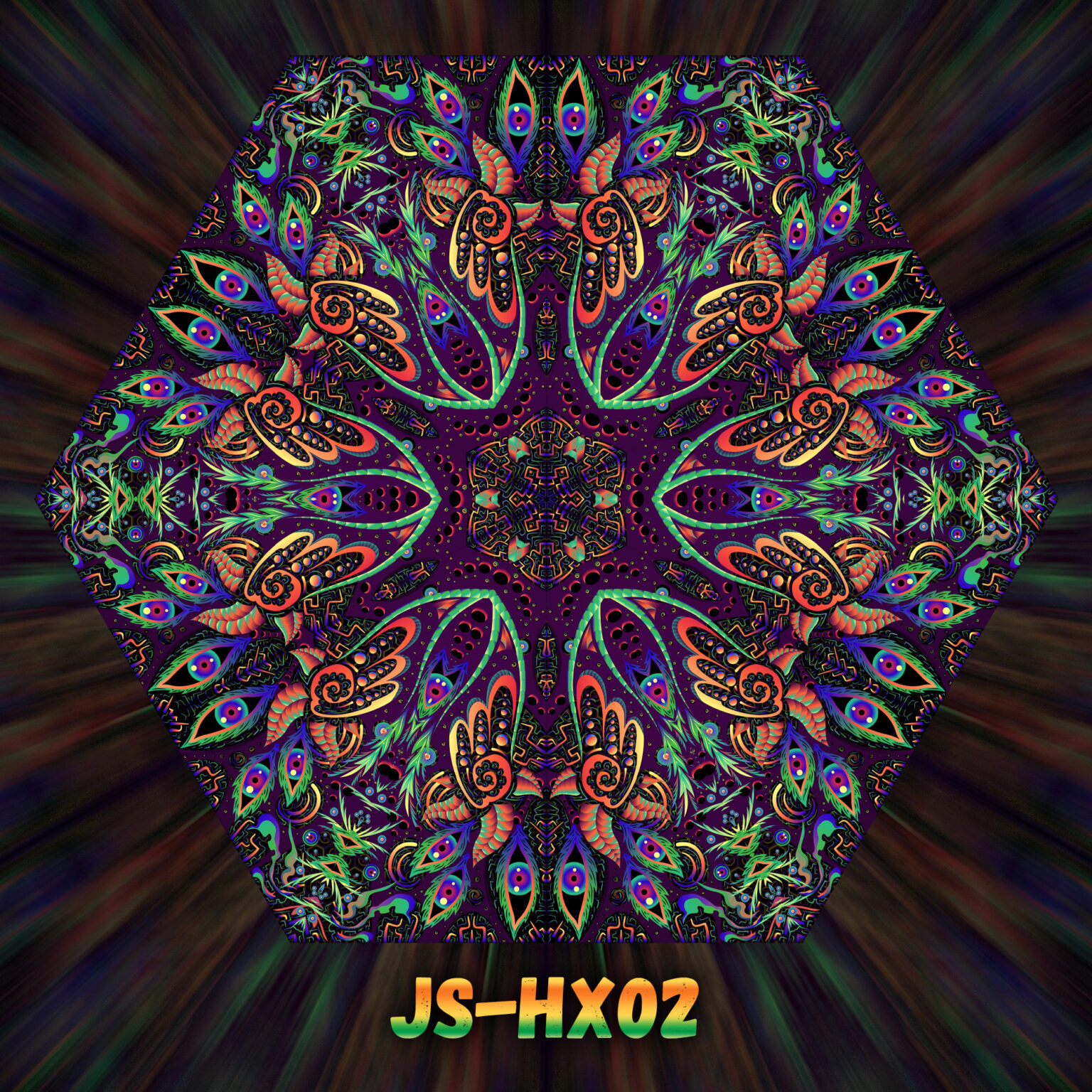 Jungle Snakes - UV-Hexagon - JS-HX02 - Psychedelic UV-Reactive Ceiling Decoration Element - Design Preview