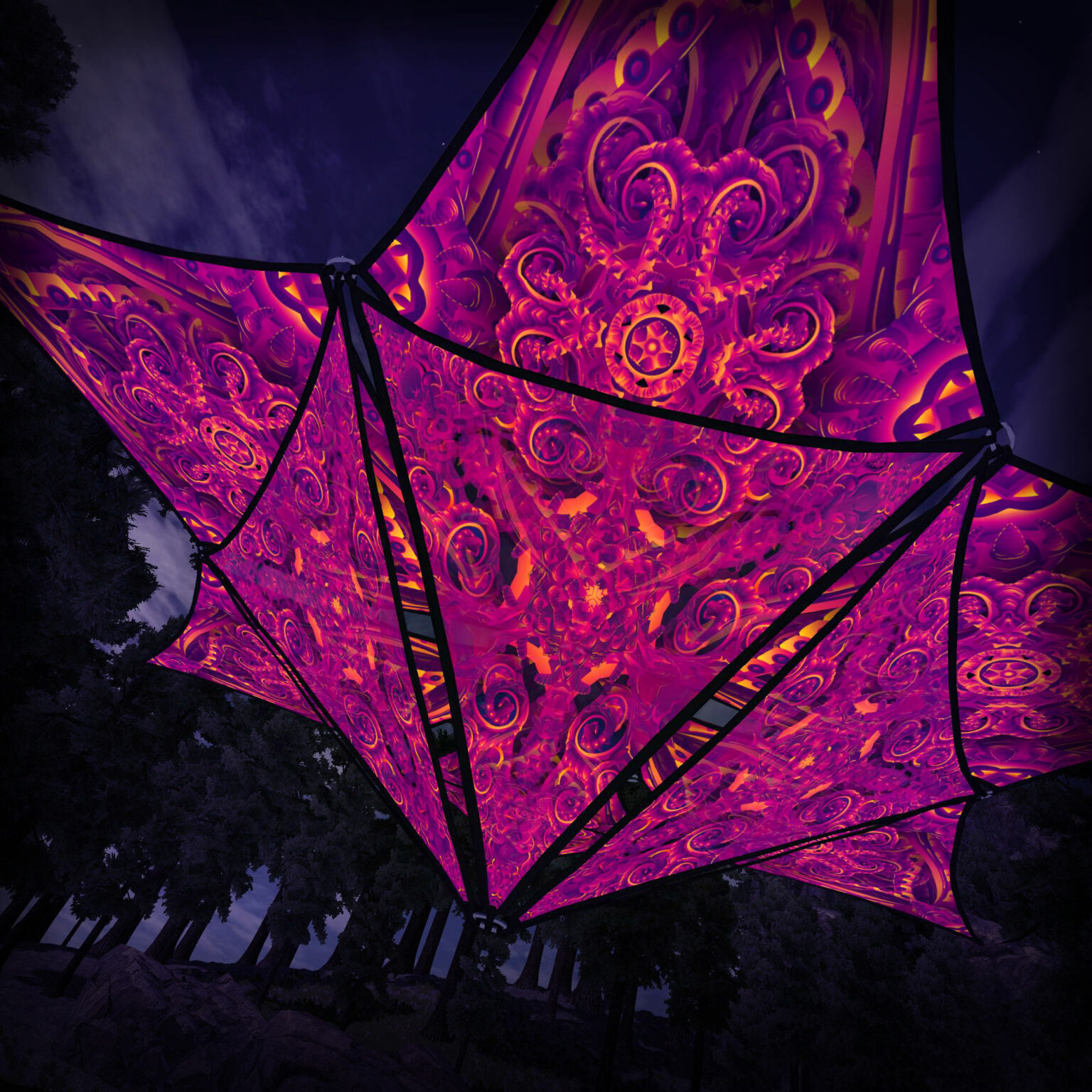 Let it Be - Hexagram and Pyramid - LB-HXP03 - UV-Canopy - Psychedelic Party Decoration - 3D-Preview