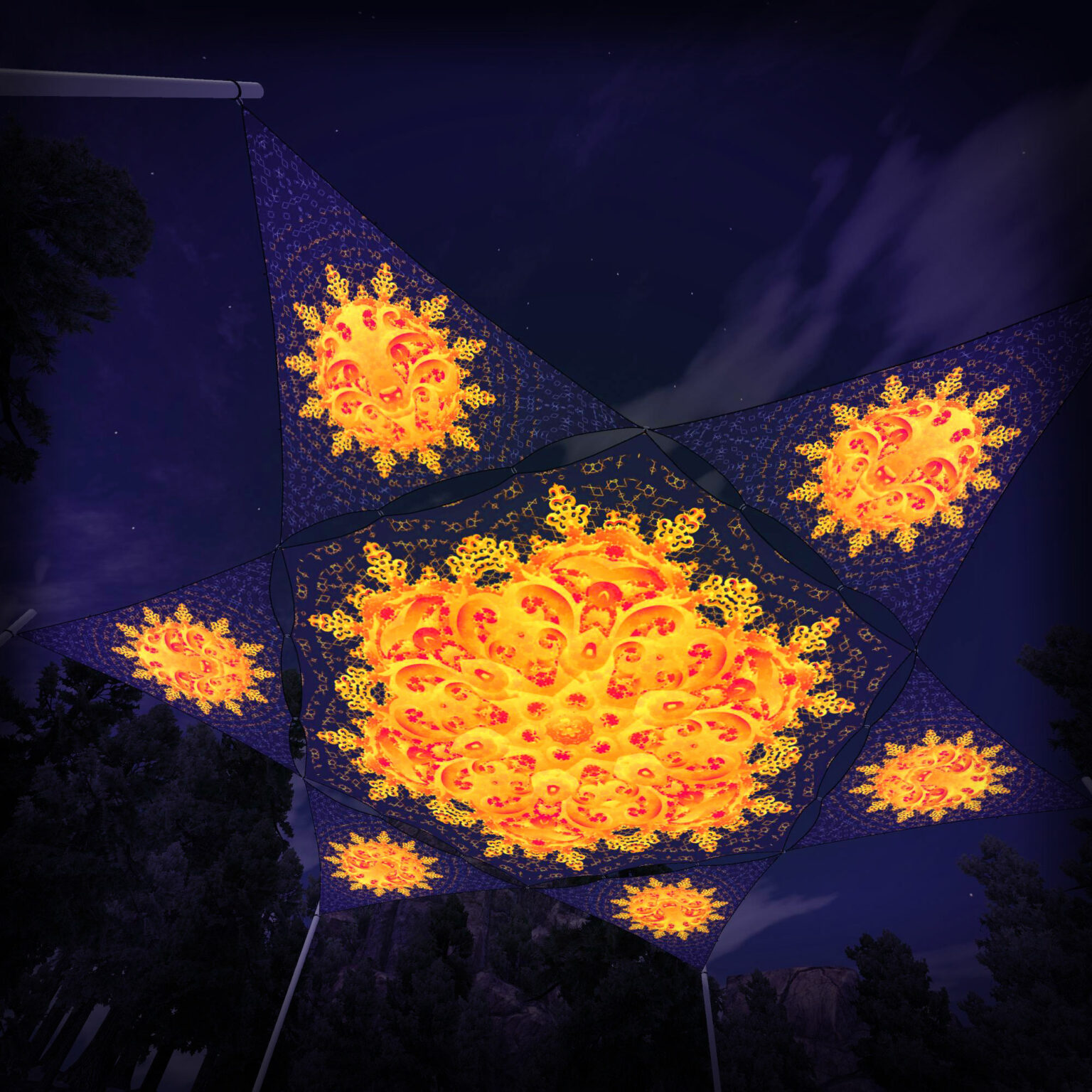 WT-HX01 Hexagon and 6 Triangles WT-TR01 - 3D-Preview - Forest - Psychedelic UV-Reactive Canopy – Ceiling Decoration