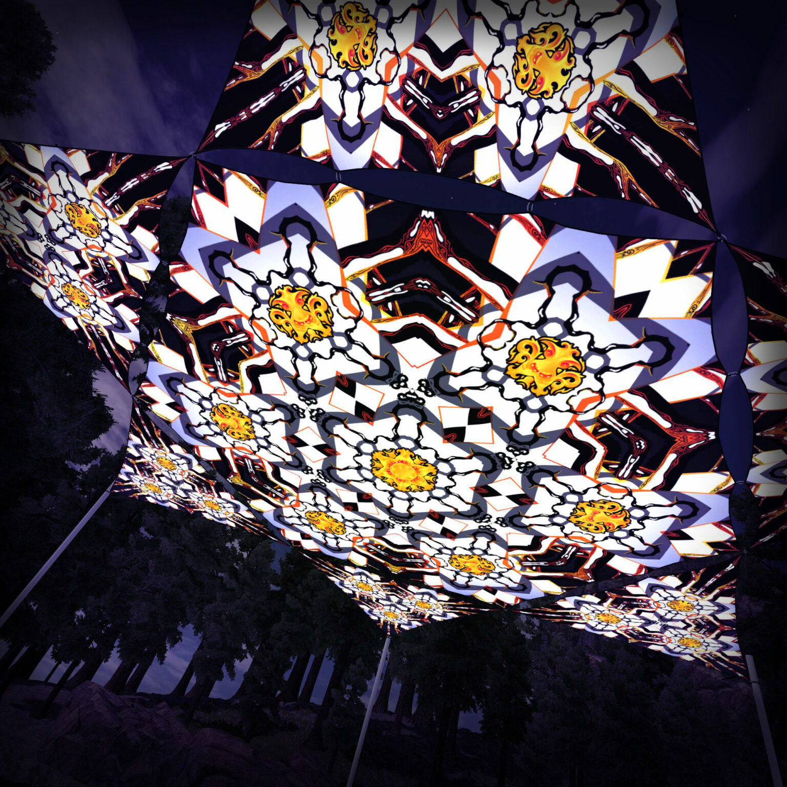 WT-HX03 Hexagon and 6 Triangles WT-TR03 - 3D-Preview - Forest - Psychedelic UV-Reactive Canopy – Ceiling Decoration