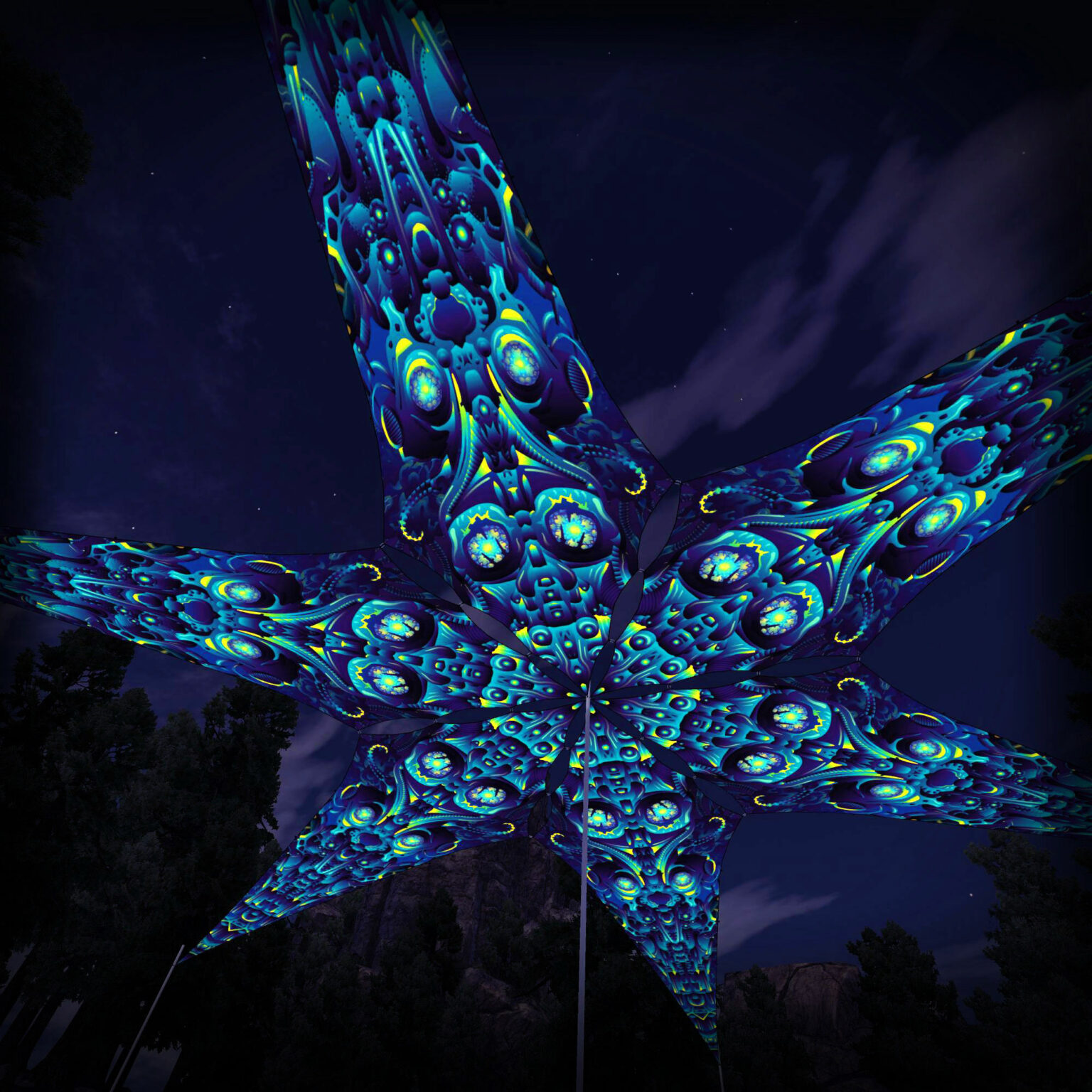 "Cyber Nexus" UV-Reactive Canopy Ceiling Decoration 6 Petals 3D-Preview