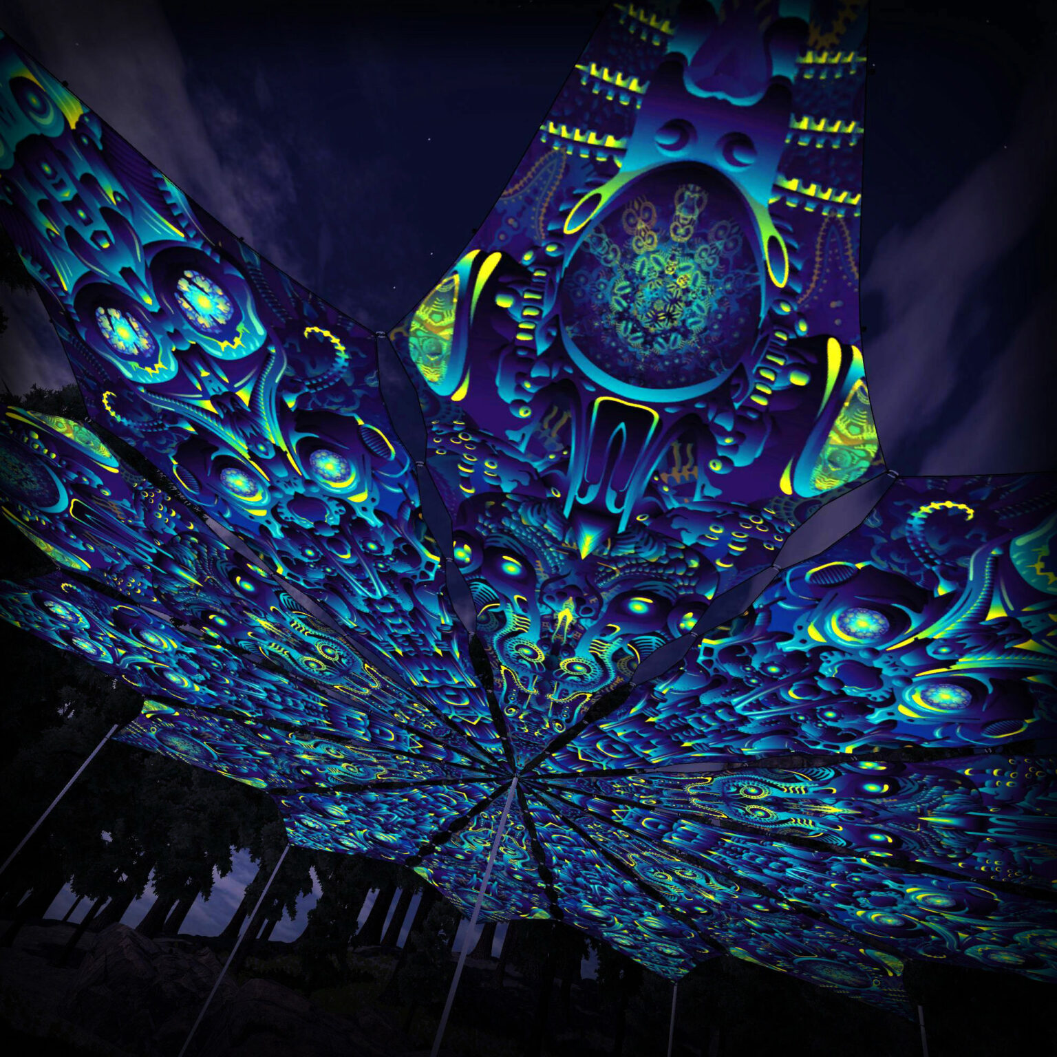 "Cyber Nexus" and "Neuro Hybrid" UV-Reactive Canopy Ceiling Decoration 12 Petals 3D-Preview