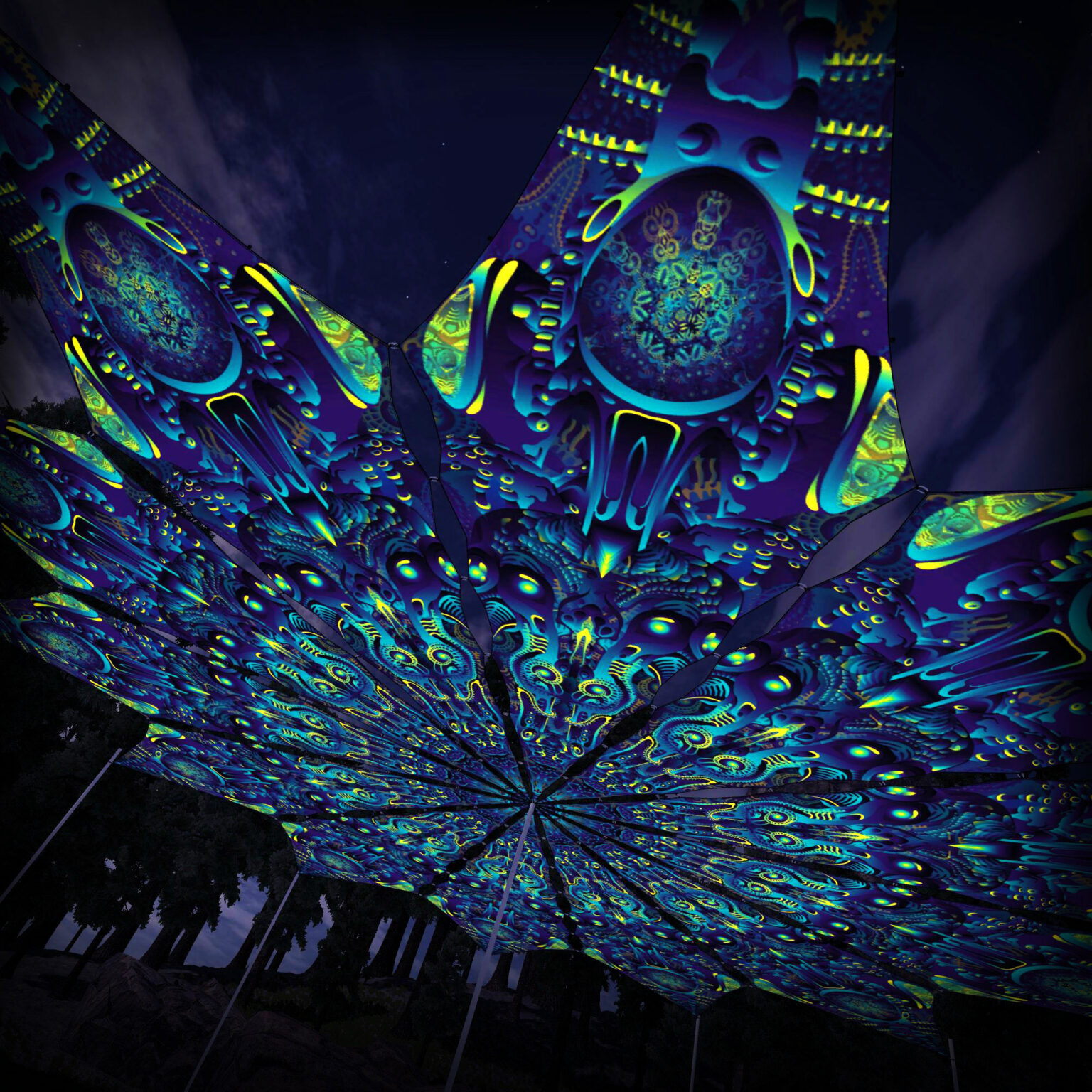 "Neuro Hybrid" UV-Reactive Canopy Ceiling Decoration 12 Petals 3D-Preview