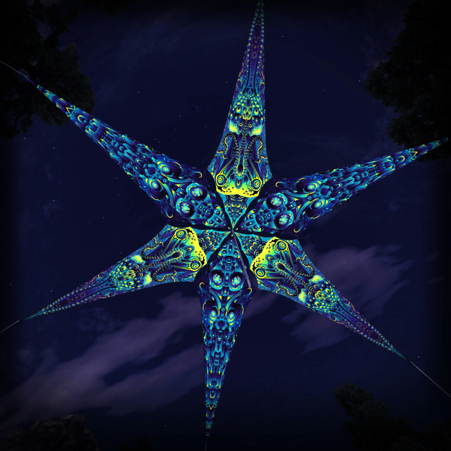 "Octo Bioforge" and "Cyber Nexus" UV-Reactive Canopy Ceiling Decoration 6 Petals 3D-Preview