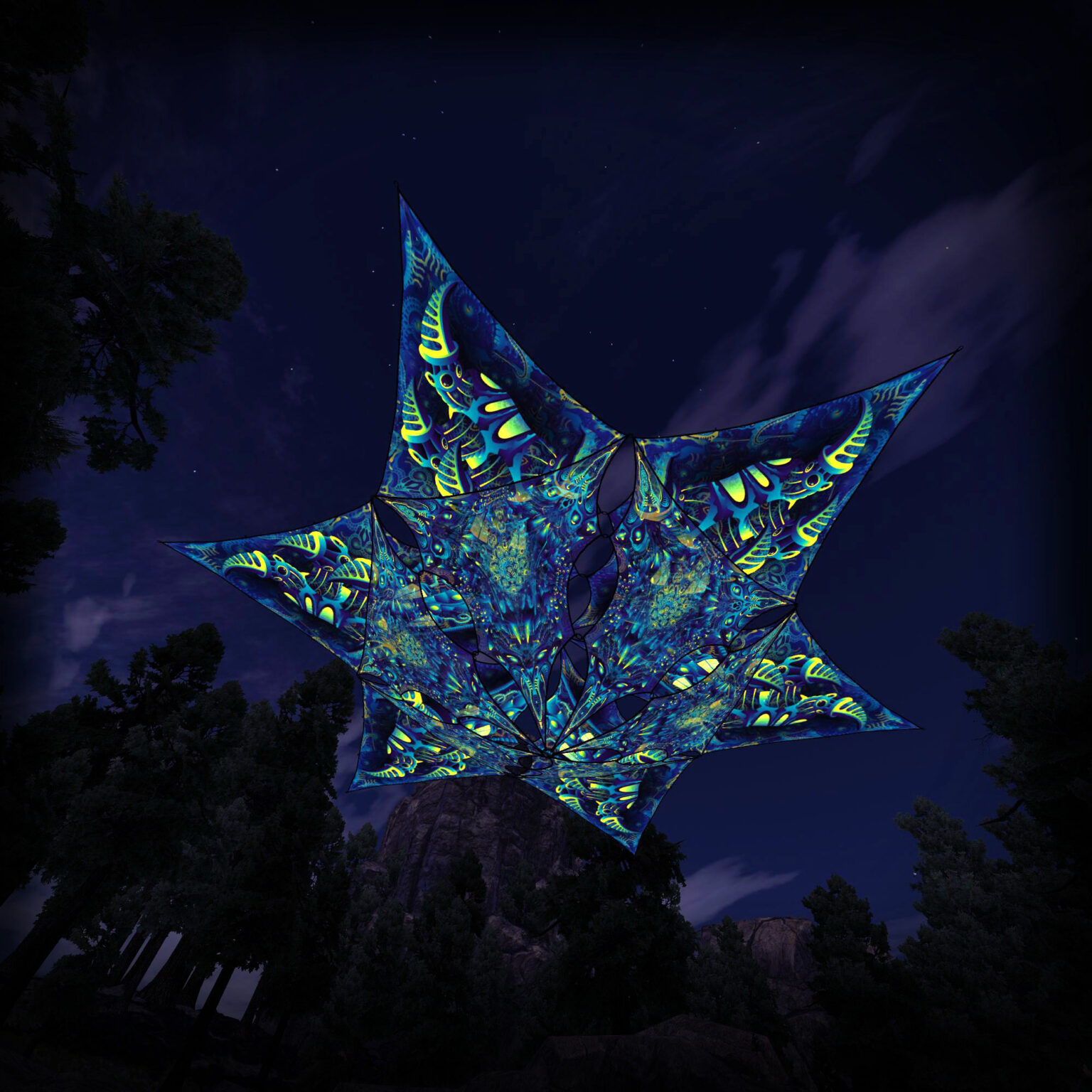 Chimera Protocol - Hexagram and Pyramid - CP-HXP02 - UV-Canopy - Psychedelic Party Decoration - 3D-Preview
