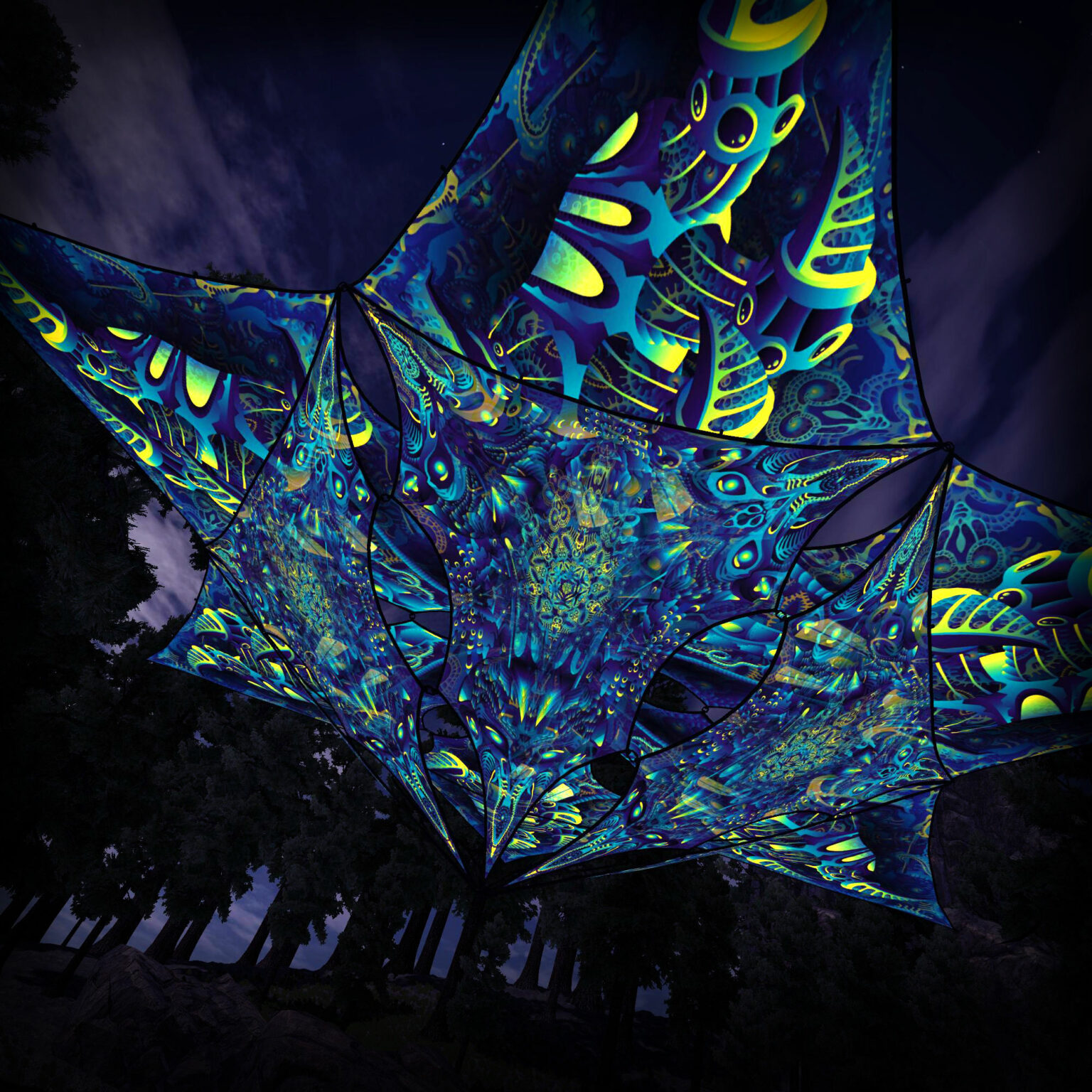 Chimera Protocol - Hexagram and Pyramid - CP-HXP02 - UV-Canopy - Psychedelic Party Decoration - 3D-Preview