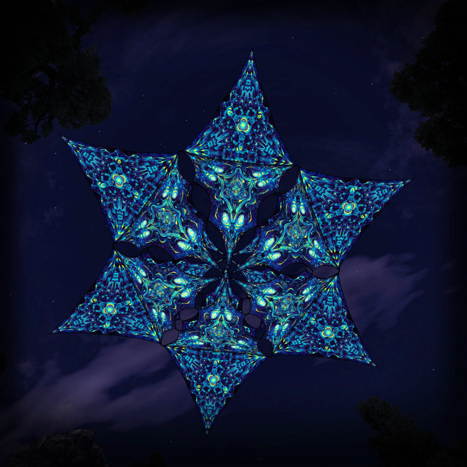 Chimera Protocol - Hexagram and Pyramid - CP-HXP03 - UV-Canopy - Psychedelic Party Decoration - 3D-Preview