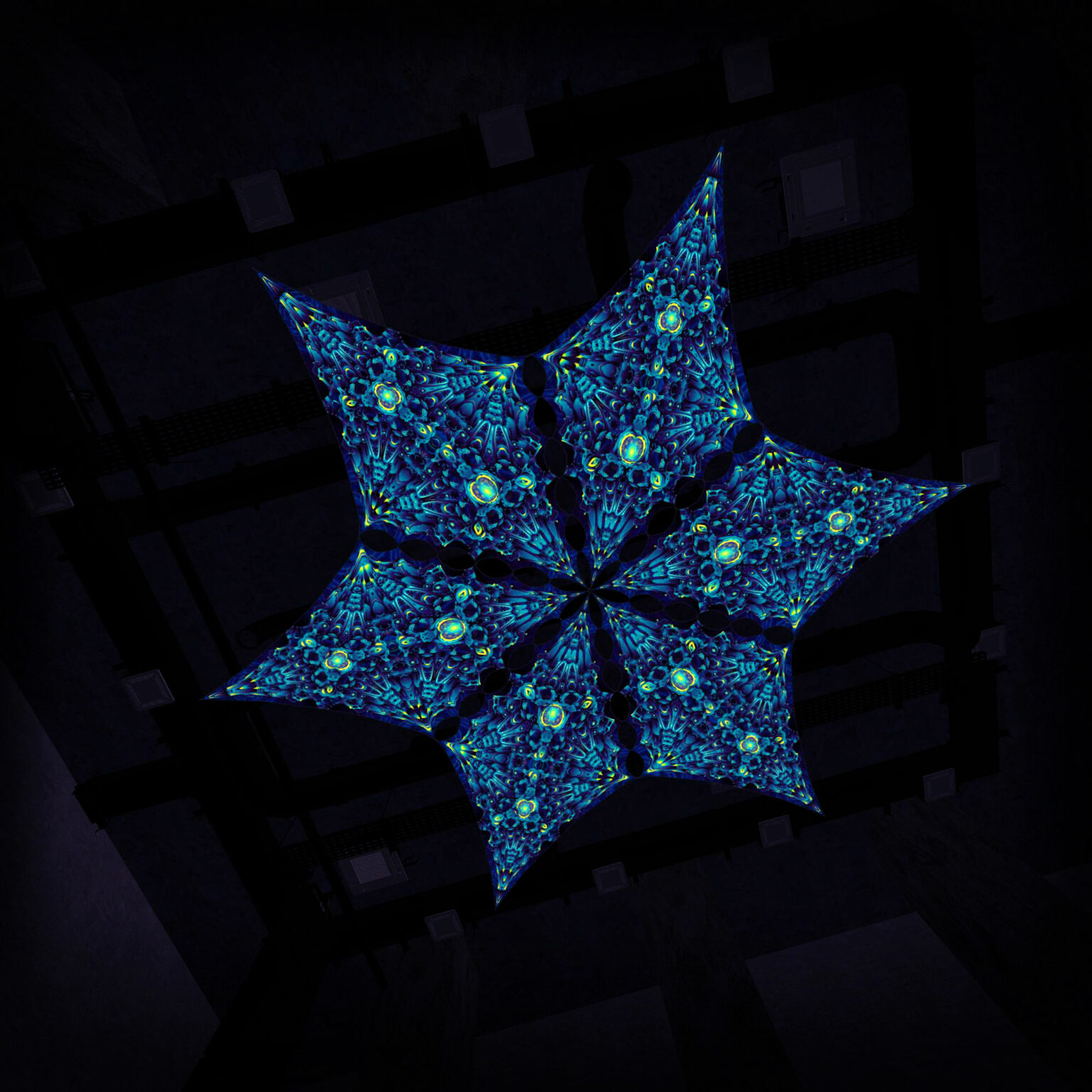 Hexagram "CP-DM03" UV-Reactive Canopy Ceiling Decoration 6 UV-Diamonds 3D-Preview