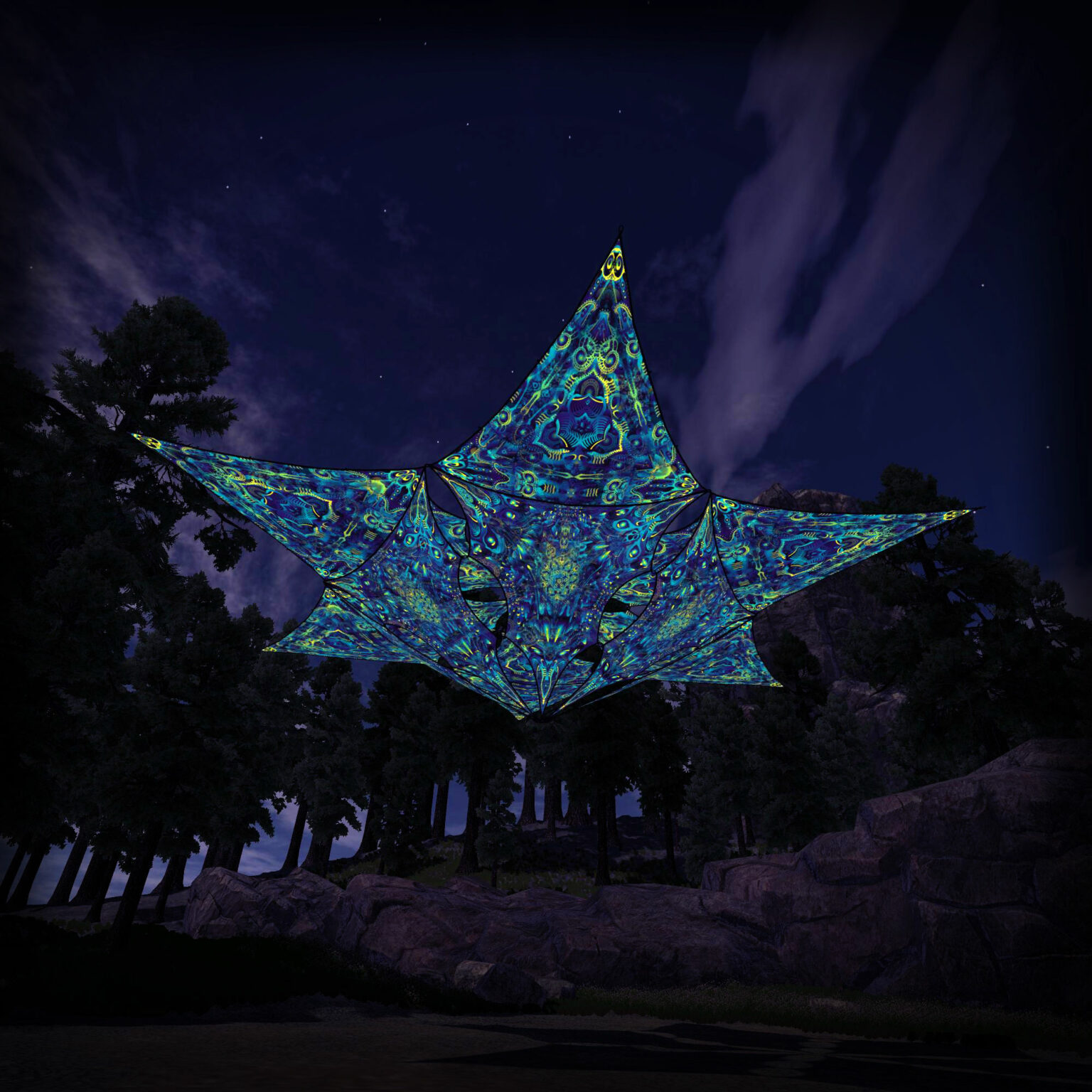 Chimera Protocol - Hexagram and Pyramid - CP-HXP04 - UV-Canopy - Psychedelic Party Decoration - 3D-Preview