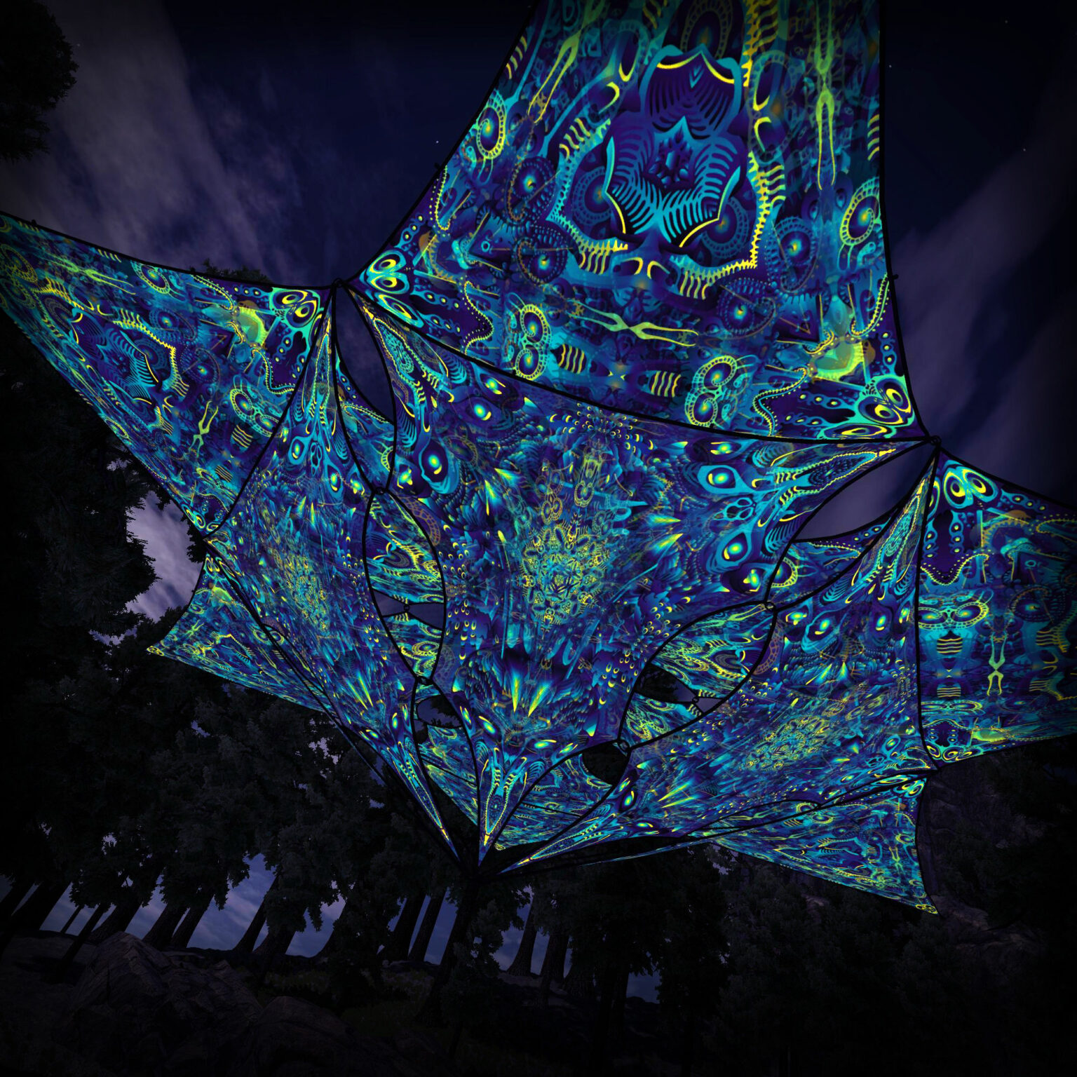 Chimera Protocol - Hexagram and Pyramid - CP-HXP04 - UV-Canopy - Psychedelic Party Decoration - 3D-Preview