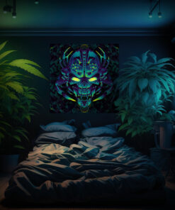 Cyber Nexus - Biomech Trippy Tapestry - Colorful UV Stoner Backdrop UV-Reactive Wall Art - Bedroom Preview
