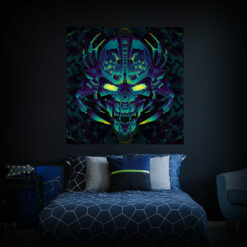 Cyber Nexus - Biomech Trippy Tapestry - Colorful UV Stoner Backdrop UV-Reactive Wall Art - Bedroom Preview