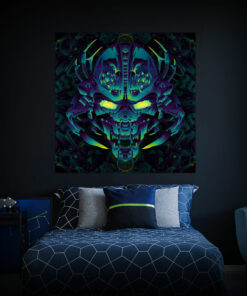 Cyber Nexus - Biomech Trippy Tapestry - Colorful UV Stoner Backdrop UV-Reactive Wall Art - Bedroom Preview