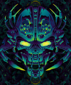 Cyber Nexus - Biomech Trippy Tapestry - Colorful UV Stoner Backdrop UV-Reactive Wall Art