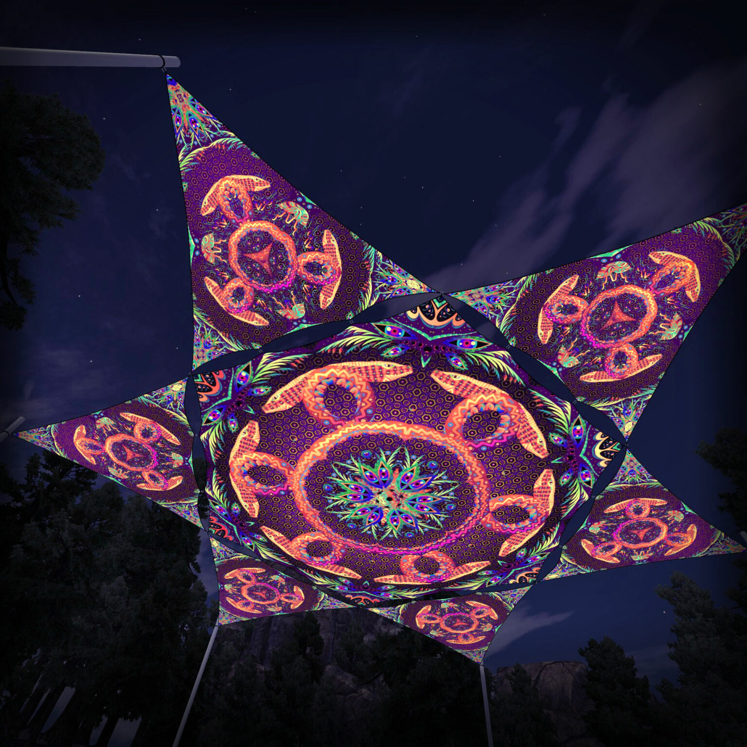 JS-HX01 Hexagon and 6 Triangles JS-TR01 - 3D-Preview - Forest - Psychedelic UV-Reactive Canopy – Ceiling Decoration