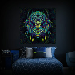 Neuro Hybrid - Biomech Trippy Tapestry - Colorful UV Stoner Backdrop UV-Reactive Wall Art - Bedroom Preview