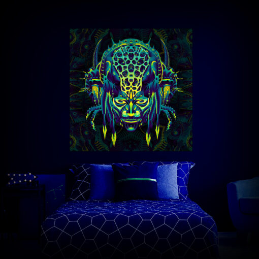 Neuro Hybrid - Biomech Trippy Tapestry - Colorful UV Stoner Backdrop UV-Reactive Wall Art - Bedroom Preview