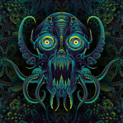 Octo Bioforge - Biomech Trippy Tapestry - Colorful UV Stoner Backdrop UV-Reactive Wall Art