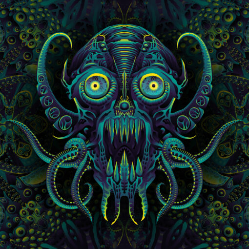 Octo Bioforge - Biomech Trippy Tapestry - Colorful UV Stoner Backdrop UV-Reactive Wall Art