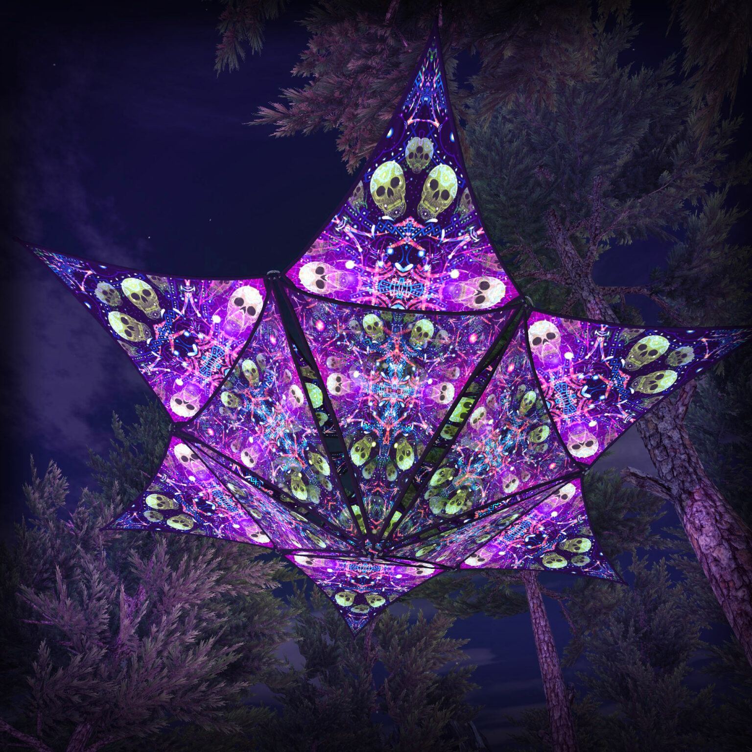 Alien Enlightenment - Hexagram and Pyramid - AE-HXP02 - UV-Canopy - Psychedelic Party Decoration - 3D-Preview
