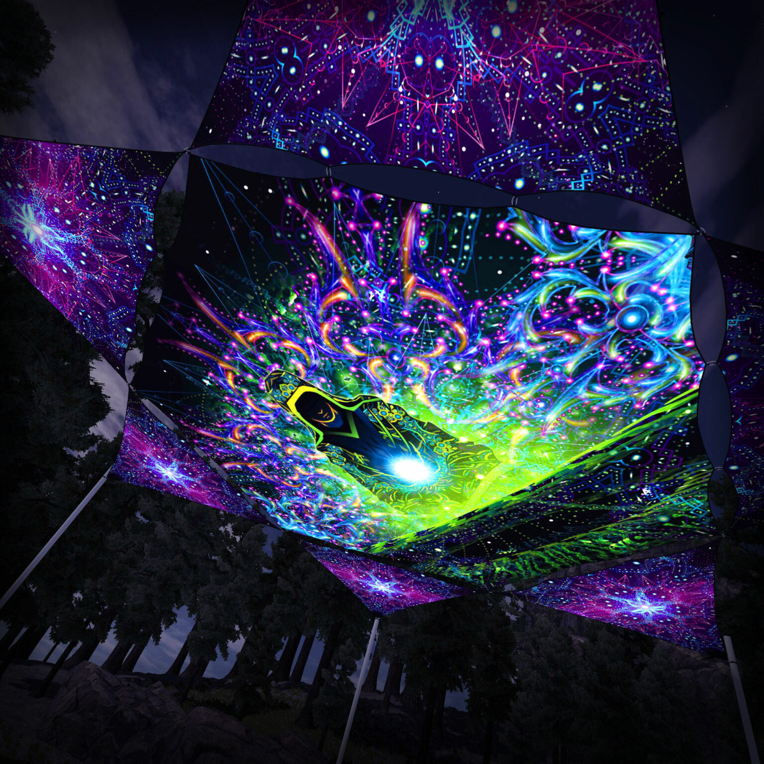 EN-HX01 Hexagon and 6 Triangles EN-TR03 - 3D-Preview - Forest - Psychedelic UV-Reactive Canopy – Ceiling Decoration