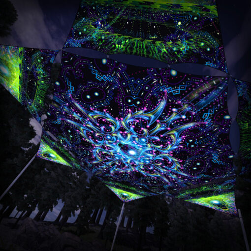 EN-HX02 Hexagon and 6 Triangles EN-TR01 - 3D-Preview - Forest - Psychedelic UV-Reactive Canopy – Ceiling Decoration