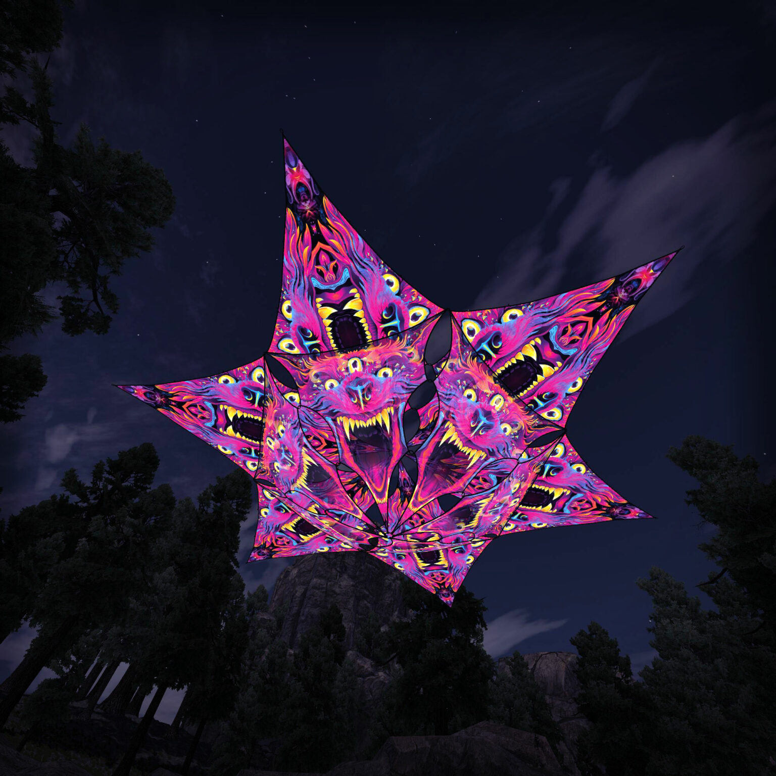 Enchanted Shadows - Hexagram and Pyramid - ES-HXP01 - UV-Canopy - Psychedelic Party Decoration - 3D-Preview
