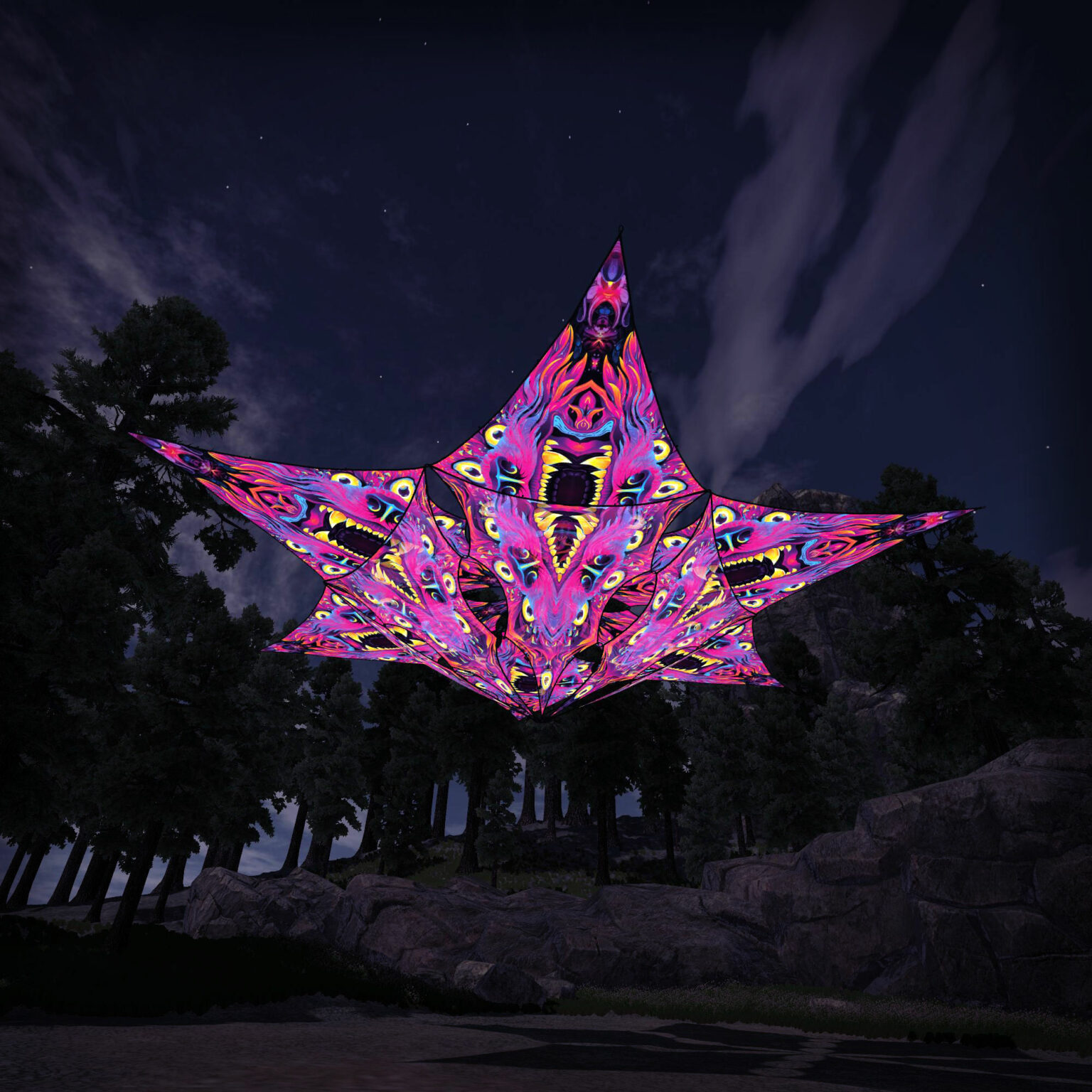Enchanted Shadows - Hexagram and Pyramid - ES-HXP02 - UV-Canopy - Psychedelic Party Decoration - 3D-Preview